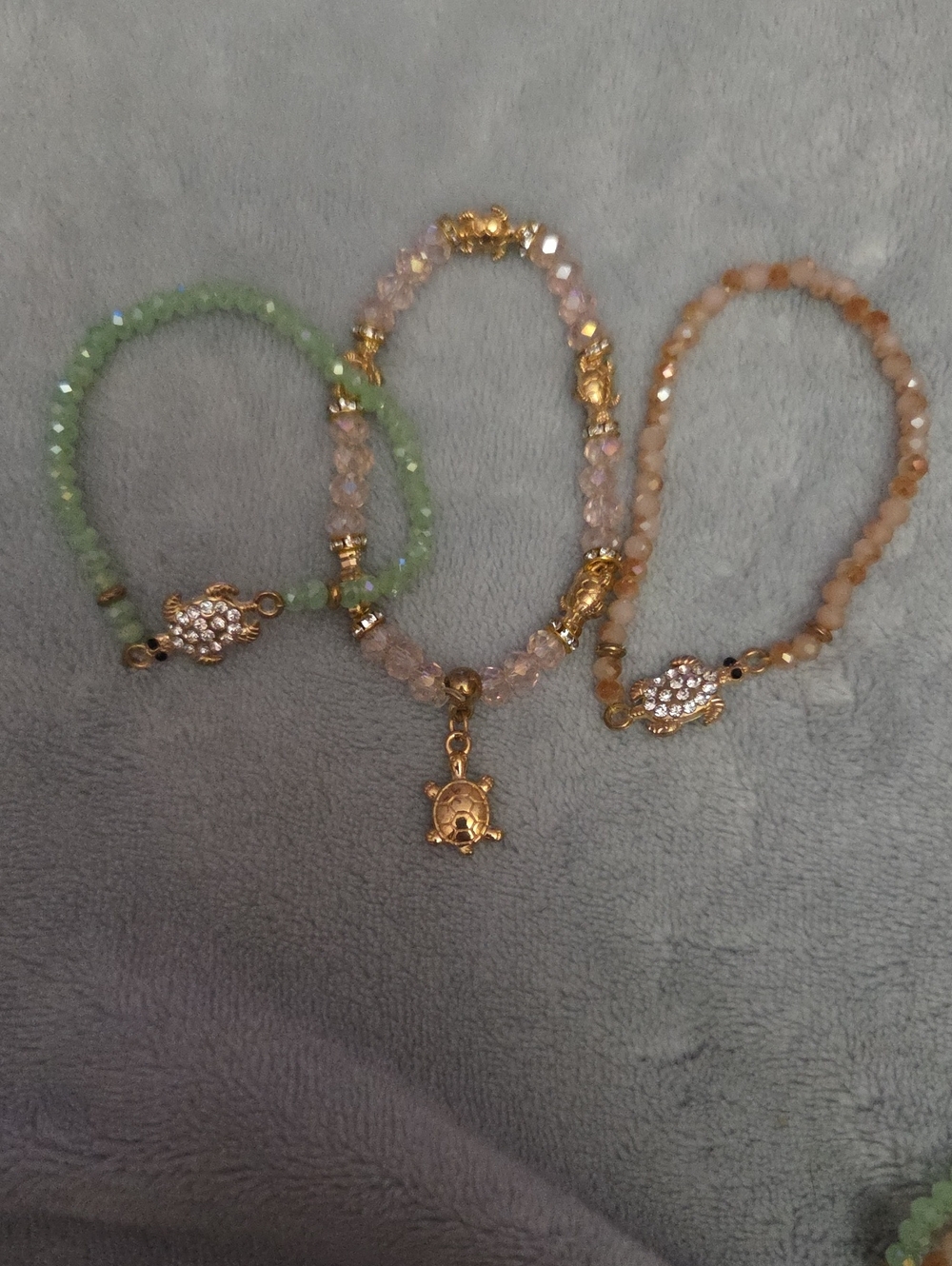 Gold Charm Beaded Bracelet in Green, Pink, and Peach